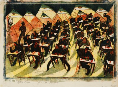 Zkušební místnost, c. 1934 (linoryt vytištěn v barvách na tenkém Japonsku) od Cyril Edward Power