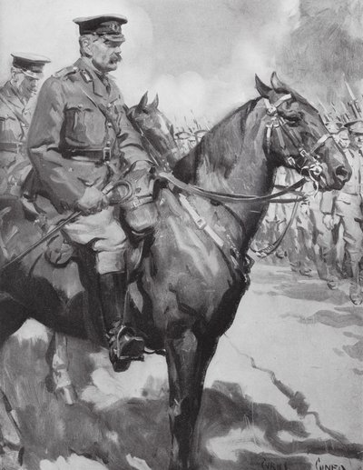 Lord Kitchener kontroluje část "Kitchenerovy armády" (litografie) od Cyrus (after) Cuneo