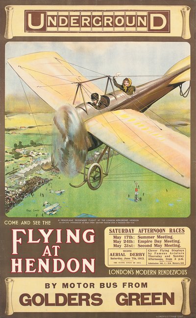 "Flying at Hendon", reklamní plakát, 1914 od Cyrus Cuneo