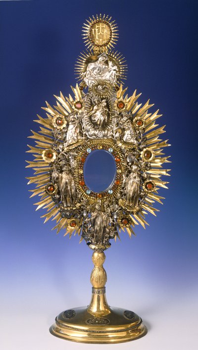 Barokní monstrance (stříbrná s vsazenými šperky a zlacením) od Czech School