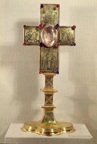 Relikviářový kříž papeže Urbana V. (1310-70) 1368-78 (zlato, křišťál a drahé kameny) od Czech School