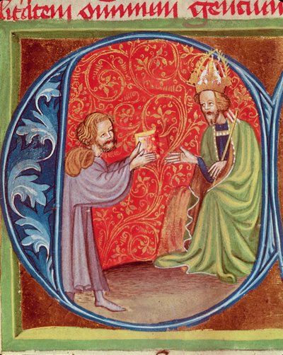 Autor nabízí svou knihu Karlu IV. (1316-78) z Čech z Opus Ruralium Commodorum od Pietra de Crescenzi (1230-1321) od Czech School