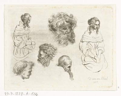 Studijní list s hlavami a ženskými těly od D. van den Bosch