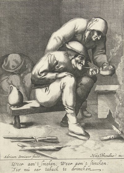 Kouřící muž a za ním žena od D. van den Bremden