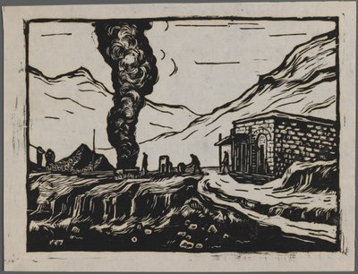 Rafinérie oceli, kolem roku 1945 (dřevořez) od Dah Ma