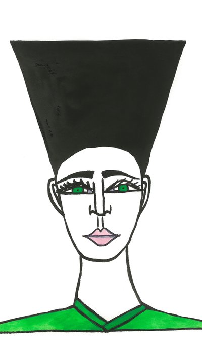 Afro Hair, 2024 (pero a barva na papíře) od Daisy de Villeneuve