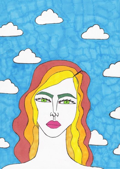 Modrá obloha (fixem na papír) od Daisy de Villeneuve