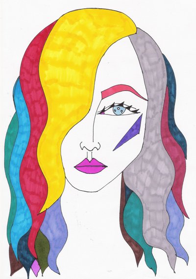 Duhové vlasy, 2017 (fix na papíře) od Daisy de Villeneuve