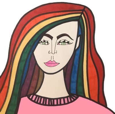 Dívka s duhovými vlasy (plstěný hrot na papíře) od Daisy de Villeneuve
