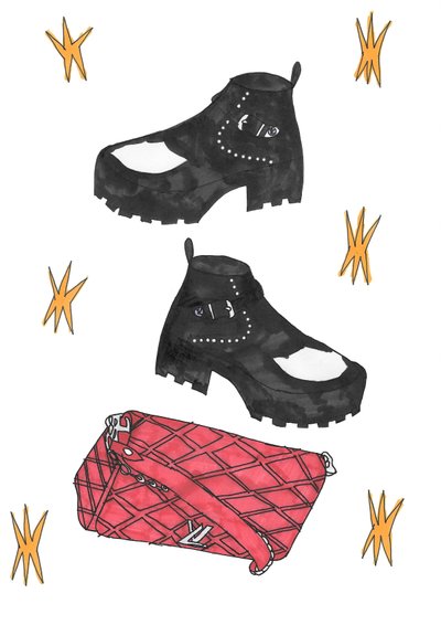 Redbag  boots, 2016 (fix na papíře) od Daisy de Villeneuve