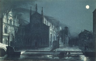 Noční scéna kostela sv. Giovanni a Paolo, Benátky, vyryto Brizeghelem (litho) od Dalda (after)
