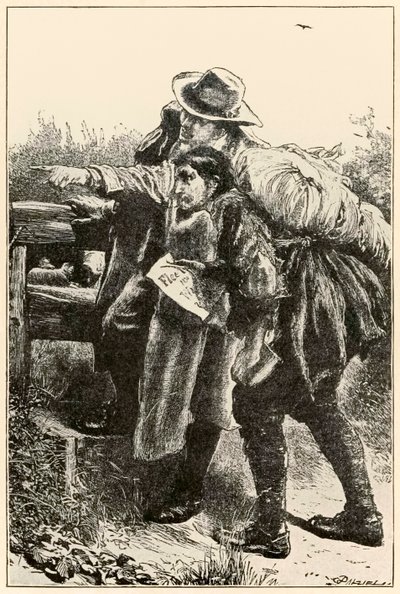 Evangelista ukazuje cestu od The Pilgrims Progres from This World, To That Who Is To Come John Bunyan (1628-1688) ilustrace Thomas Dalziel (1823-1906) Evangelista zobrazující Christian the wa od Dalziel Brothers