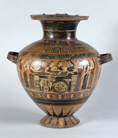 Černofigurová hydrie zobrazující Nereidy truchlící nad Achilleem, asi 560-550 př. n. l. (keramika) od Damon Painter