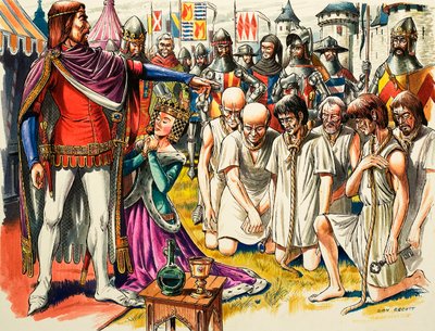 Měšťané z Calais a anglický král Eduard III. v roce 1347 (kvaš na papíře) od Dan Escott