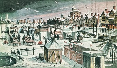 Mrazivý jarmark na Temži (barevná litografie) od Dan Escott