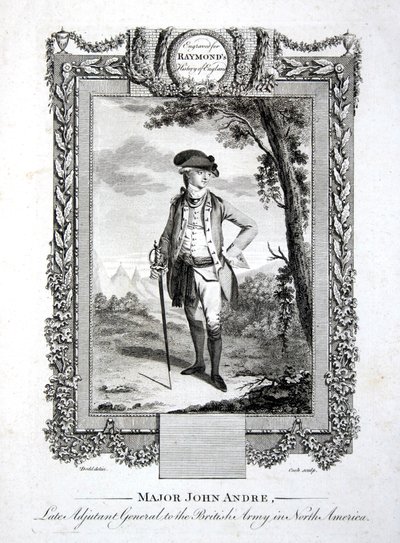 Major John Andre, pozdní generál pobočníka britské armády v Severní Americe, vyryto Thomasem Cookem (1744-1818) c.1785 (rytina) od Daniel (after) Dodd