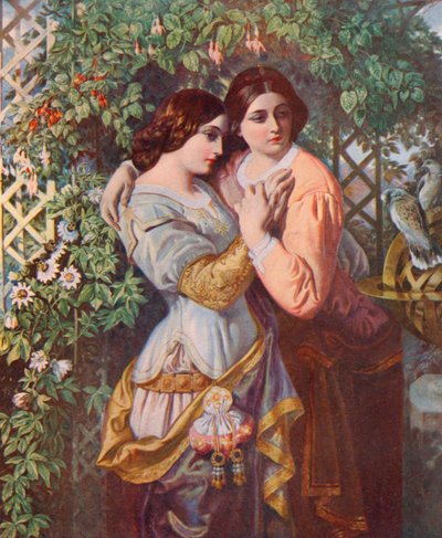 Shakespeare: Celia a Rosalind, jak se vám líbí, dějství I, scéna 3 (barevné lito) od Daniel (after) Maclise