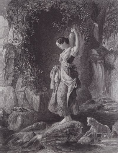 Vodopádová nymfa (rytina) od Daniel (after) Maclise