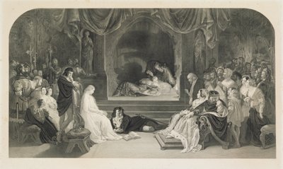 Hrací scéna, III. dějství, II. scéna Hamleta od Williama Shakespeara, vyryto Charlesem W. Sharpem (litho) od Daniel (after) Maclise