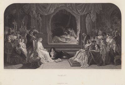 Hrací scéna v Hamletovi (rytina) od Daniel (after) Maclise