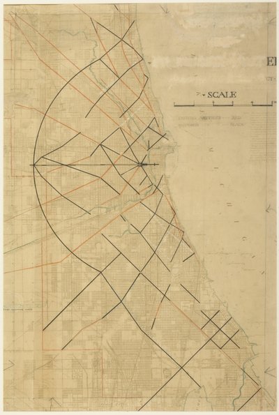 Deska 91 z The Plan of Chicago, Chicago, Proposed Diagonal Arteries, 1909. od Daniel Burnham
