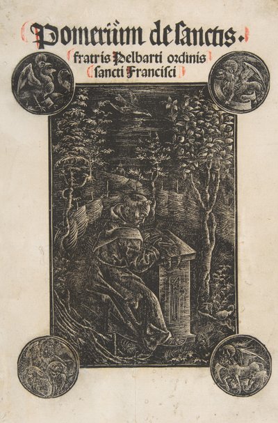 Františkán Pelbart z Temešváru, Studium v zahradě Schr. 2876, 1502. od Daniel Hopfer.