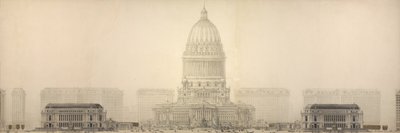 Deska 131 z Plánu Chicaga, 1909: Chicago. Elevation Showing the Group of Buildings Constituting the Proposed Civic Center (Výška zobrazující skupinu budov tvořících navrhované občanské centrum). od Daniel Hudson Burnham