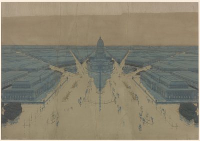 Pohled na navrhované náměstí Civic Center a budovy, plán Chicaga z roku 1909 od Daniel Hudson Burnham
