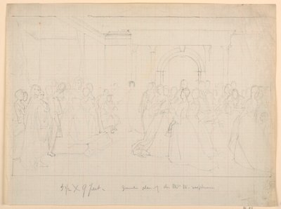 Kresba, celkový plán recepce Marthy Washingtonové, 1860 od Daniel Huntington
