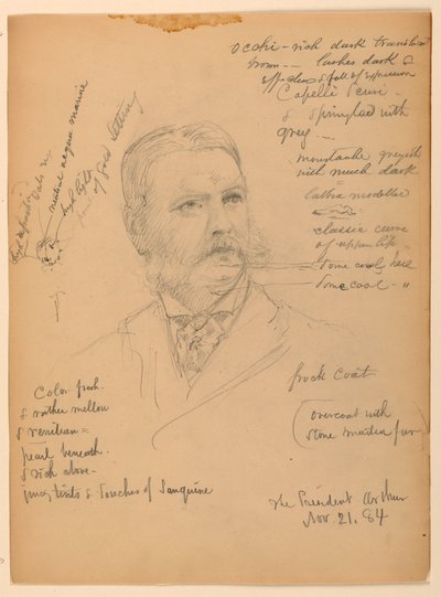 Kresba, prezident Chester Alan Ar, 21. listopadu 1884 od Daniel Huntington