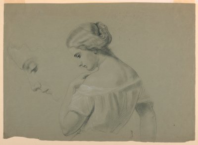 Kresba, profil hlavy ženy a, 1840-70 od Daniel Huntington