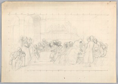 Kresba, Studie pro "Vědeckou skupinu", 1858 od Daniel Huntington