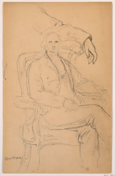 Kresba, William H. Macy vsedě, studie oddělené levé ruky, 1884 od Daniel Huntington