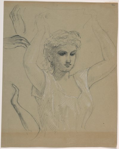 Kresba, Žena se zdviženýma rukama A, 1844-45 od Daniel Huntington