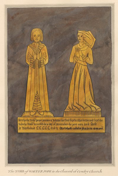 Mosazná talíř pro Waltera a Alice Pope a jejich syn z kostela Cowley od Daniel Lysons