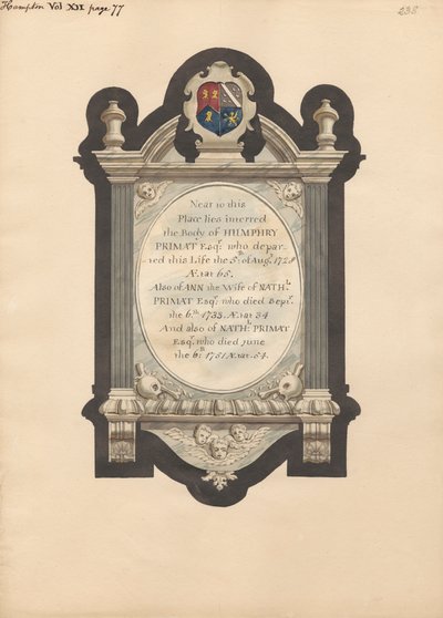 Památník Humphry Primat, Nathaniel a Ann Primat z Hampton Church od Daniel Lysons