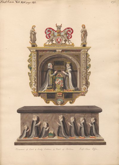 Památník Lorda a Lady Latimer a Hrob dětí Ralph, Katherin, Ralph, Dorothye, Jane, Margaret a Anne z East Ham Church od Daniel Lysons