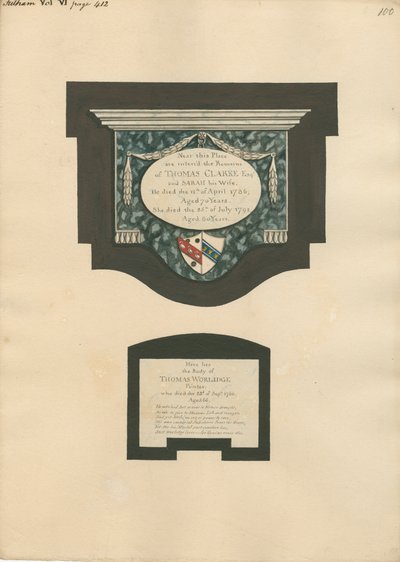 Památník Thomase Clarke a manželky Sarah a Thomas Worlidge z Fulham Church od Daniel Lysons