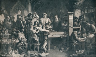 Caxton ukazuje první vzorek svého tisku králi Edwardu IV, c1858, 1911 od Daniel Maclise