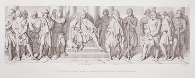 Harold a jeho společníci přivedení jako zajatci před Guye z Ponthieu a jeho normanské rytíře, z knihy "The Story of the Norman Conquest", vyryl L. Gruner, 1866. od Daniel Maclise