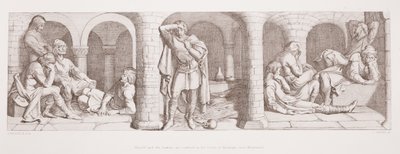 Harold a Sasové jsou uvězněni na hradě Beaurain u Montreuil, z knihy "Příběh normanského dobytí", rytina L. Grunera, 1866. od Daniel Maclise
