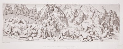 Harold, před Standard of England, je probodnut padajícím šípem, z „Příběhu normanského dobytí“, vyrytý L. Grunerem, 1866 od Daniel Maclise