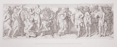 Morcar, zvolený hrabětem z Northumbrie, místo Tostiga, Harold zprostředkuje volby s nuncoisy z „Příběhu normanského dobytí“, vyryl L. Gruner, 1866 od Daniel Maclise