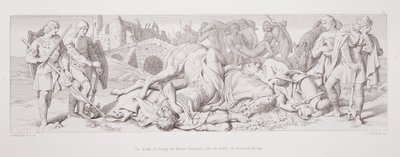 Smrt Tostiga a Harolda Hardrady po bitvě u Stamford Bridge, z „Příběhu dobytí Normanů“, vyryl L. Gruner, 1866 od Daniel Maclise