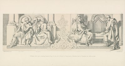 William, odhodlaný napadnout Anglii; prosí o pomoc Filipa I. Francouzského a Balduina hraběte z Flander, jeho tchána od Daniel Maclise