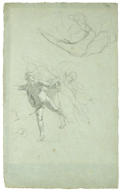 Study for The Siege of Gibraltar (Studie pro postavu na dělu v dlouhém člunu), 1785-1786 (černobílá křída na šedomodrém papíře) od Daniel Mytens