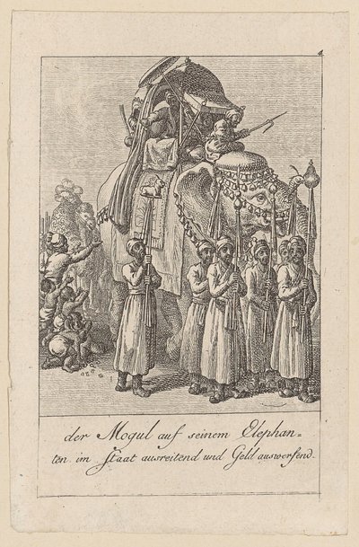 Mughal na svém slonu, tabule 4 ze série „Východoindické zvyky“ od Daniel Nikolaus Chodowiecki