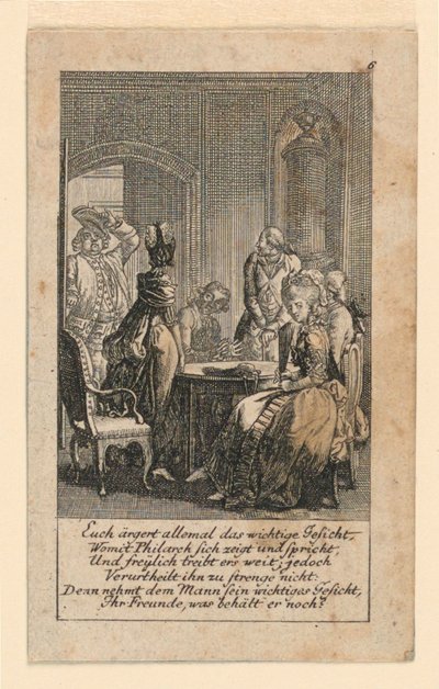 Pomposity, ilustrace pro "Königl: Grosbrit [anian] genealogický kalendář pro rok 1780 Lauenberg od J.G. Berenberga" od Daniel Nikolaus Chodowiecki