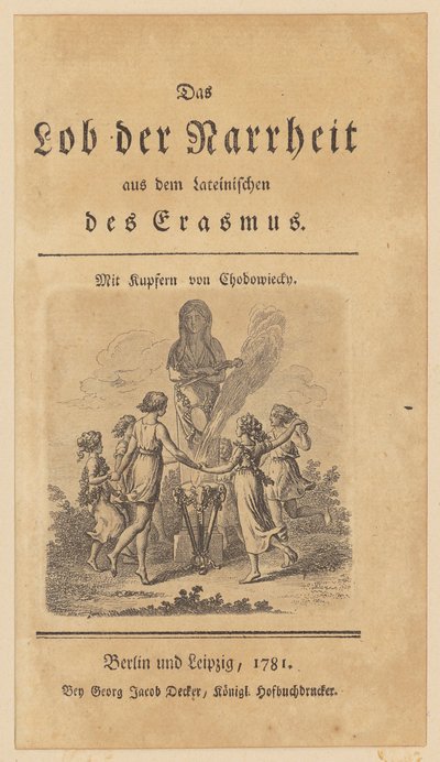Titulní list s vinětou k Erasmusově dílu „Chvála bláznovství“ od Daniel Nikolaus Chodowiecki