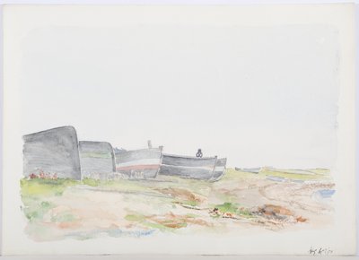 Fishing Cobles, Holy Island, 1895 (tužka a wc na papíře) od Daniel Oliver